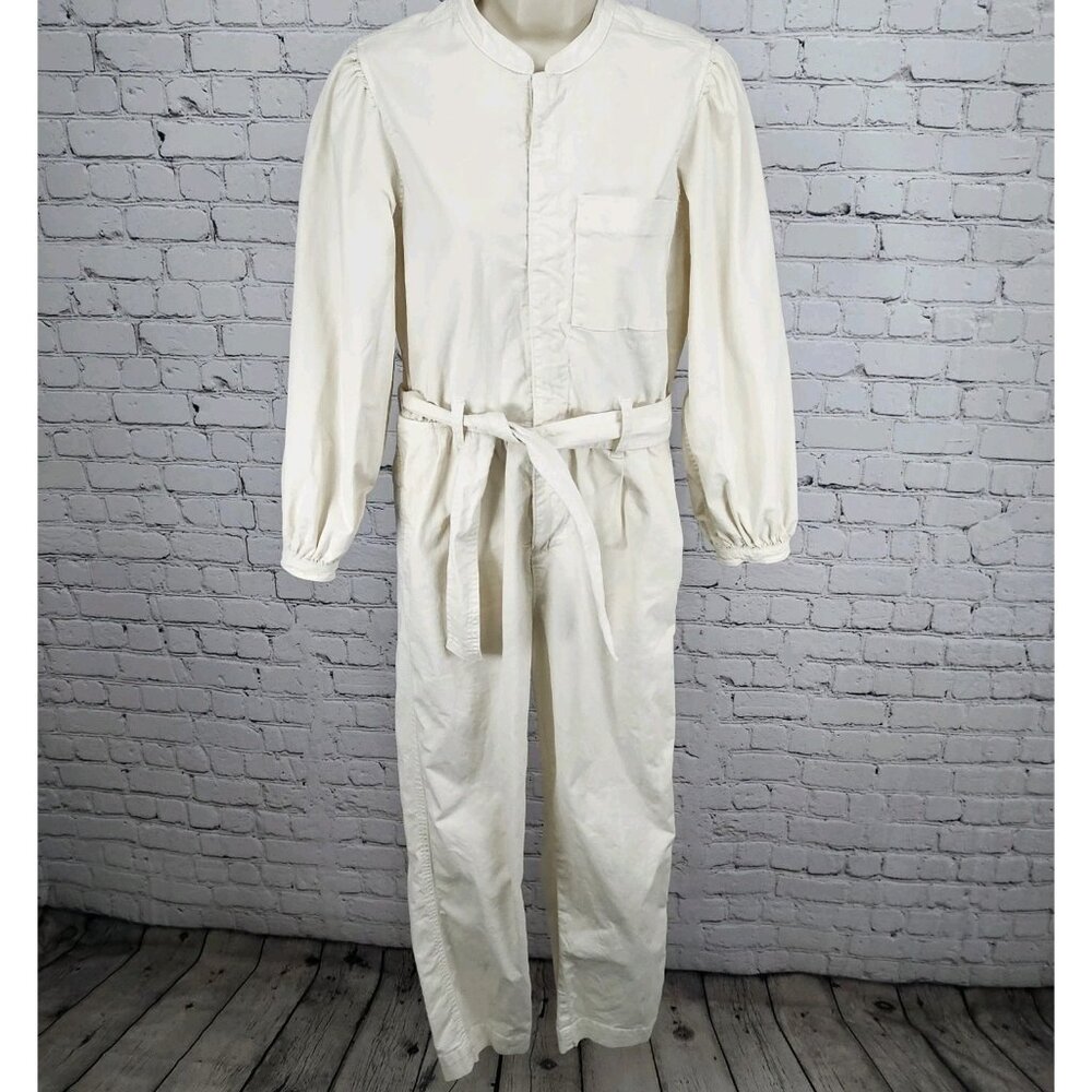 J.CREW Ivory Long Sleeve Zip Belted Pleated One Piece Jumper Coveralls 0